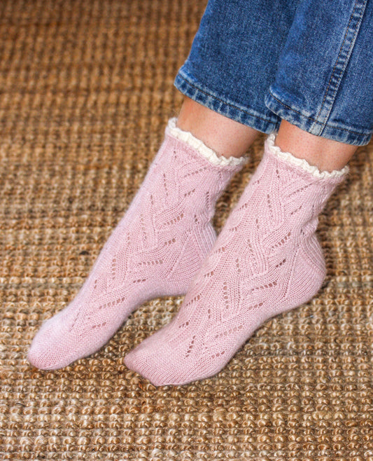 Baby pink hand knit alpaca wool socks