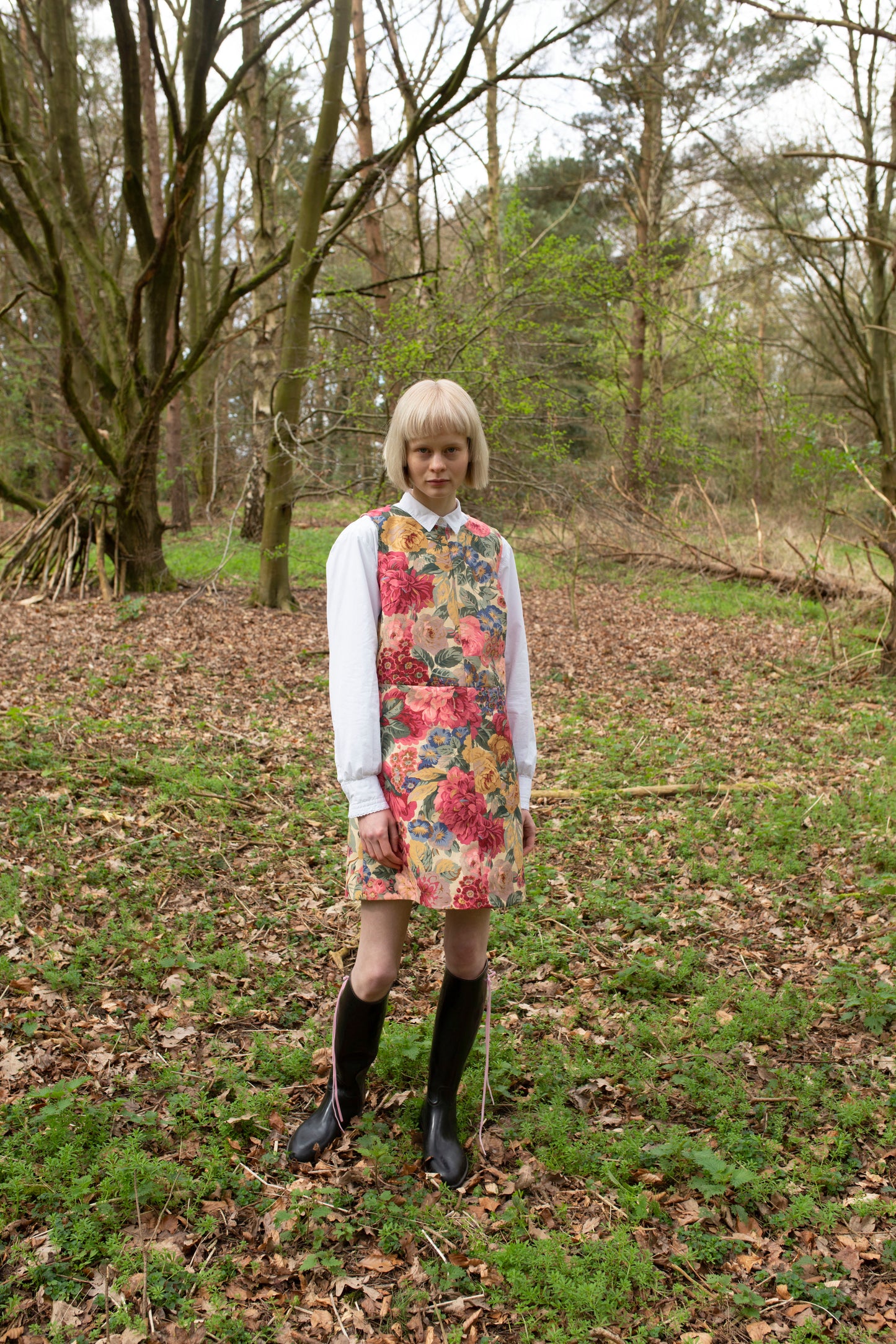 mini pinafore dress in pink and red floral 