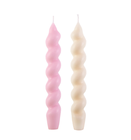Spiral Candles in Pink and Cream