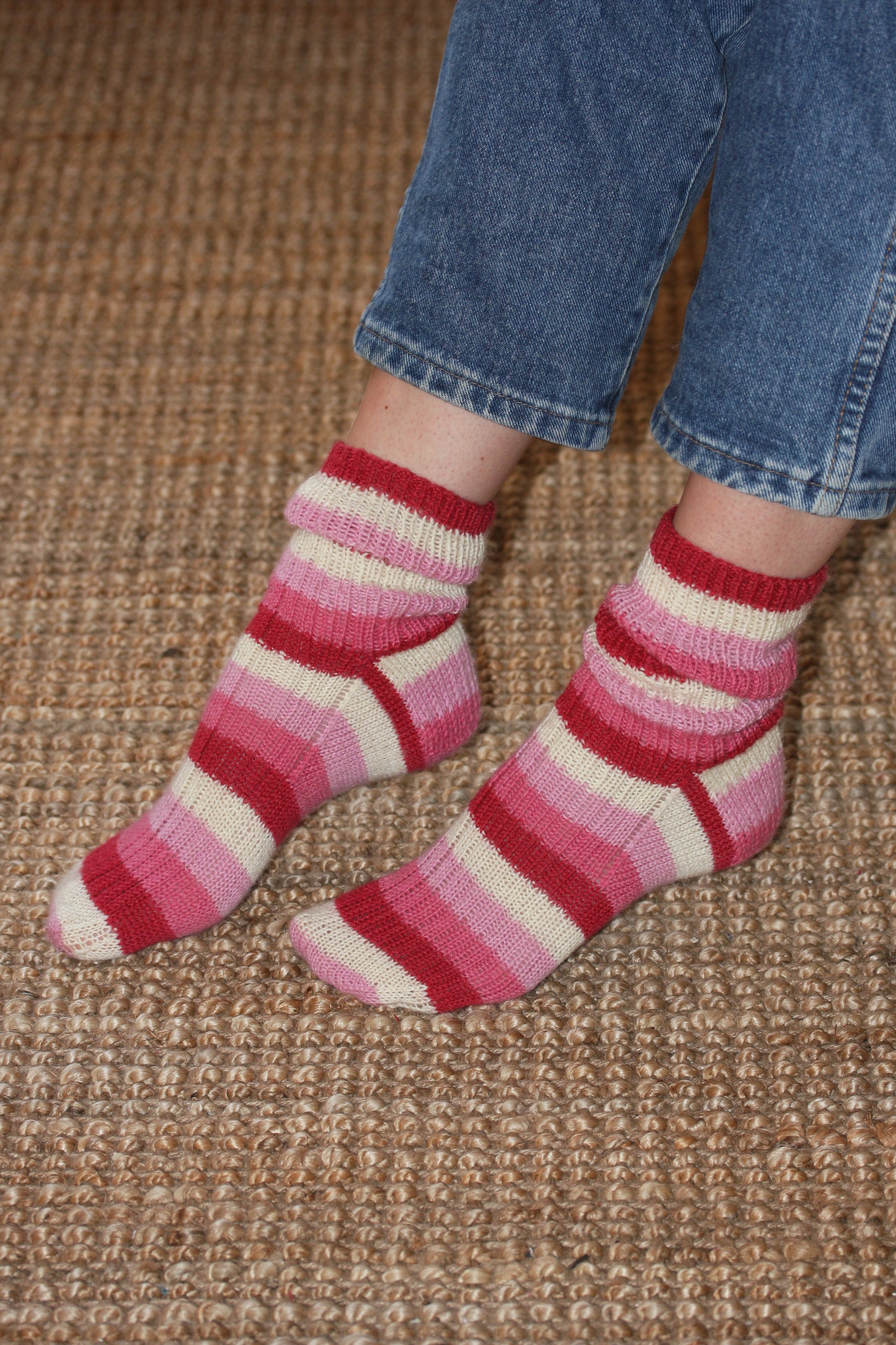Luxury hand knit socks in stripe, perfect for a gift