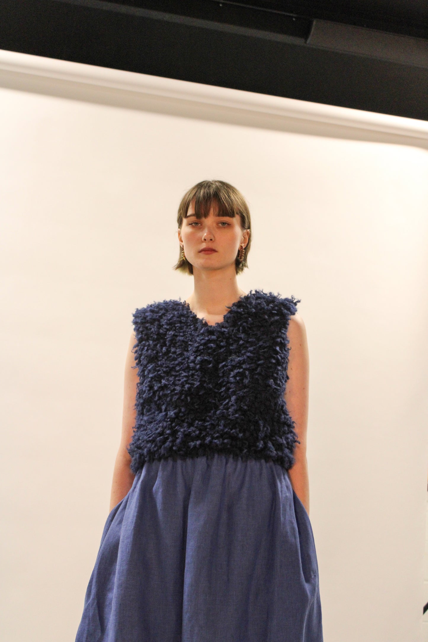 SAMPLE SALE Faux Fur Vest in Blue