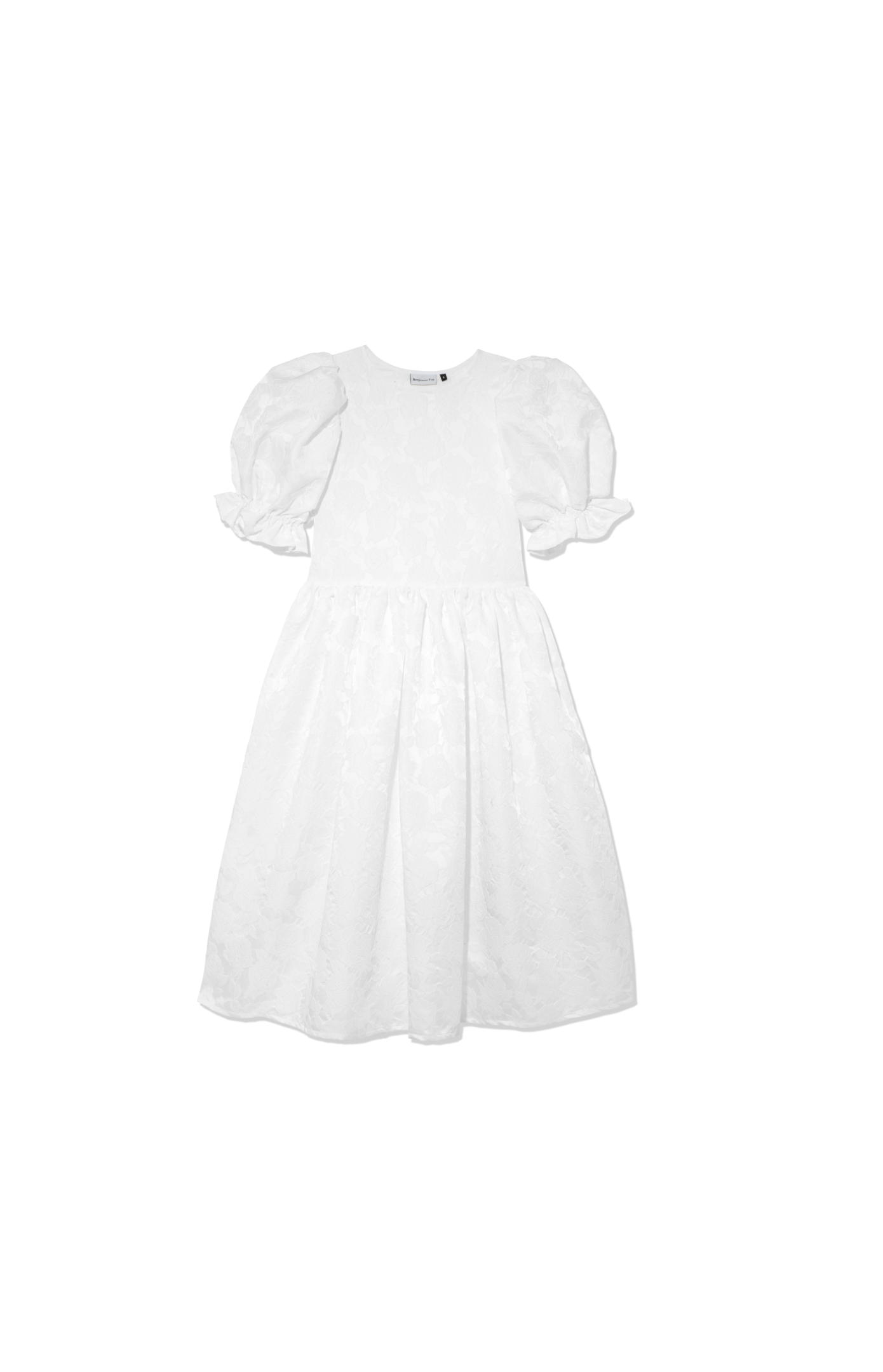 Flat lay image of white puff sleeve tiered skirt dress