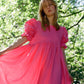 Soft linen dress in bright pink, handmade by a small independent designer in the UK