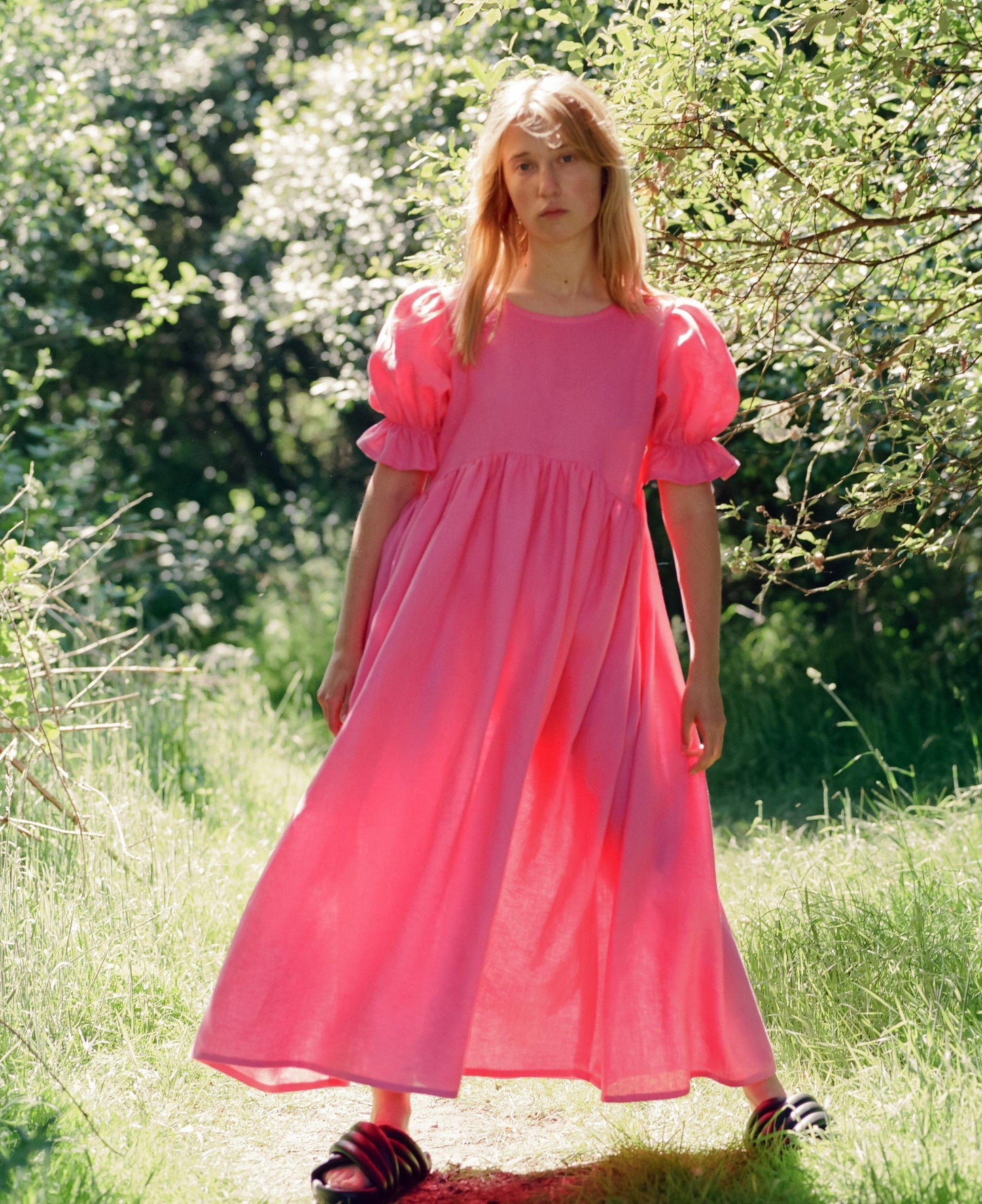 Beautiful trending dress made with pink linen 