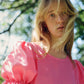 Close up of dress made with bright pink very soft ex designer European linen 