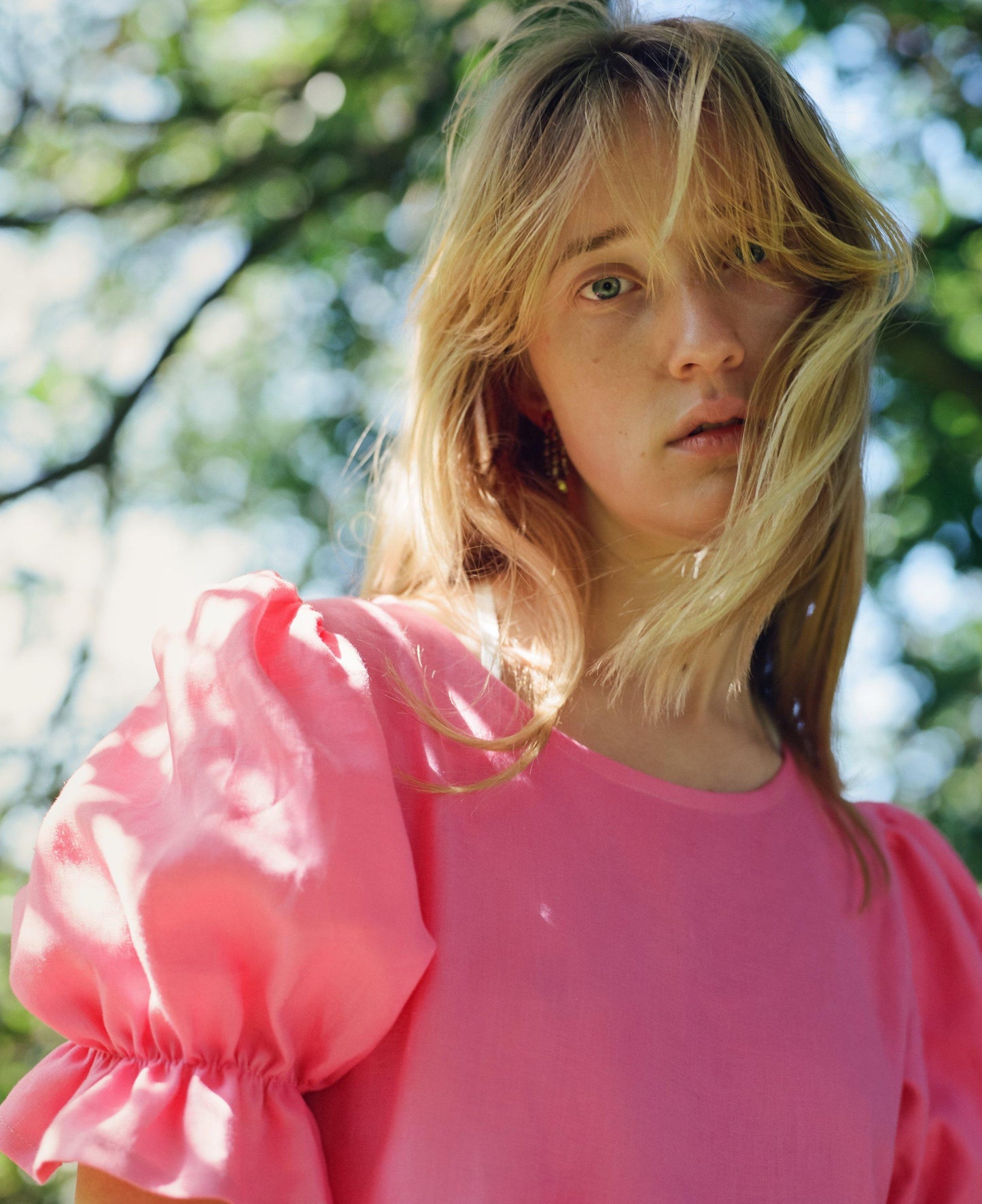 Close up of dress made with bright pink very soft ex designer European linen 