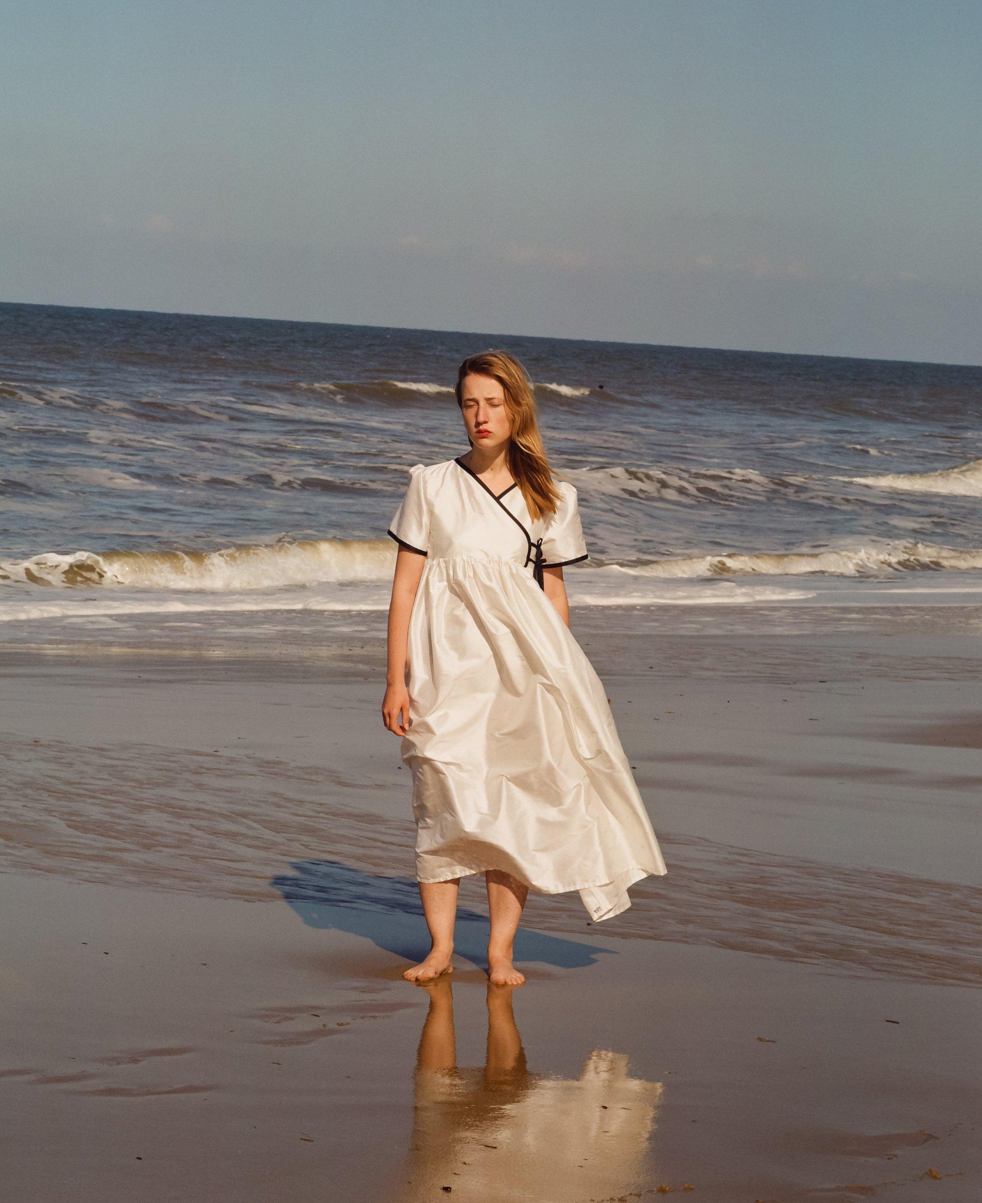 Women's Silk Dress - Cream and Black Silk Dress Women's Silk Dress - Cream and Black Silk Dress