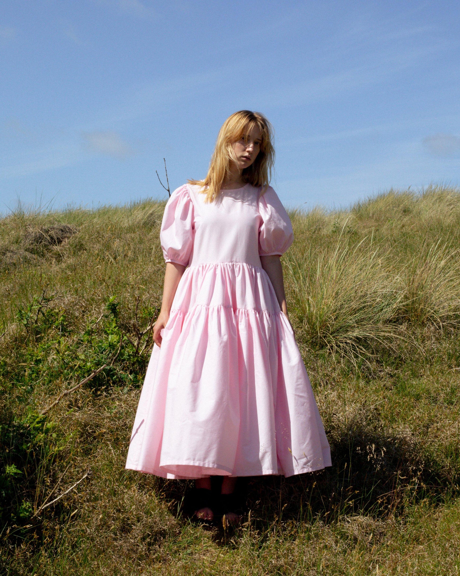 Handmade to order with deadstock quality cotton poplin in baby pink, this limited unique dress is perfect for the summer